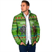 Equatorial Guinea Christmas Padded Jacket with Santa Gorilla Gift Basket and Green Holiday Pattern Design - Wonder Print Shop
