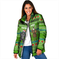 Equatorial Guinea Christmas Padded Jacket with Santa Gorilla Gift Basket and Green Holiday Pattern Design - Wonder Print Shop