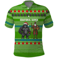 Equatorial Guinea Christmas Polo Shirt with Santa Gorilla Gift Basket and Green Holiday Pattern Design - Wonder Print Shop