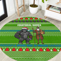 Equatorial Guinea Christmas Round Carpet with Santa Gorilla Gift Basket and Green Holiday Pattern Design - Wonder Print Shop