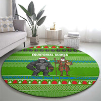 Equatorial Guinea Christmas Round Carpet with Santa Gorilla Gift Basket and Green Holiday Pattern Design - Wonder Print Shop