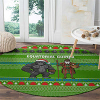 Equatorial Guinea Christmas Round Carpet with Santa Gorilla Gift Basket and Green Holiday Pattern Design - Wonder Print Shop