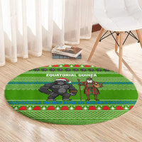 Equatorial Guinea Christmas Round Carpet with Santa Gorilla Gift Basket and Green Holiday Pattern Design - Wonder Print Shop