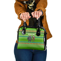 Equatorial Guinea Christmas Shoulder Handbag with Santa Gorilla Gift Basket and Green Holiday Pattern Design - Wonder Print Shop