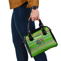 Equatorial Guinea Christmas Shoulder Handbag with Santa Gorilla Gift Basket and Green Holiday Pattern Design - Wonder Print Shop