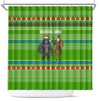 Equatorial Guinea Christmas Shower Curtain with Santa Gorilla Gift Basket and Green Holiday Pattern Design - Wonder Print Shop