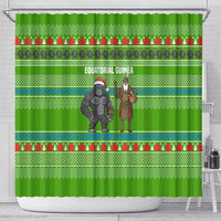 Equatorial Guinea Christmas Shower Curtain with Santa Gorilla Gift Basket and Green Holiday Pattern Design - Wonder Print Shop