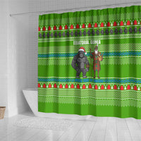 Equatorial Guinea Christmas Shower Curtain with Santa Gorilla Gift Basket and Green Holiday Pattern Design - Wonder Print Shop