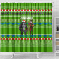 Equatorial Guinea Christmas Shower Curtain with Santa Gorilla Gift Basket and Green Holiday Pattern Design - Wonder Print Shop