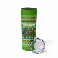 Equatorial Guinea Christmas Skinny Tumbler with Santa Gorilla Gift Basket and Green Holiday Pattern Design - Wonder Print Shop
