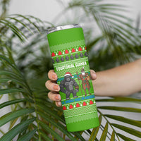 Equatorial Guinea Christmas Skinny Tumbler with Santa Gorilla Gift Basket and Green Holiday Pattern Design - Wonder Print Shop