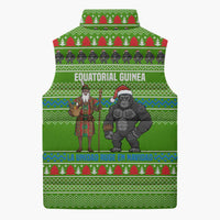 Equatorial Guinea Christmas Sleeveless Puffer Jacket with Santa Gorilla Gift Basket and Green Holiday Pattern Design - Wonder Print Shop