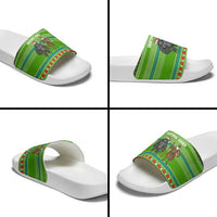 Equatorial Guinea Christmas Slide Sandals with Santa Gorilla Gift Basket and Green Holiday Pattern Design - Wonder Print Shop