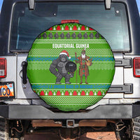 Equatorial Guinea Christmas Spare Tire Cover with Santa Gorilla Gift Basket and Green Holiday Pattern Design - Wonder Print Shop