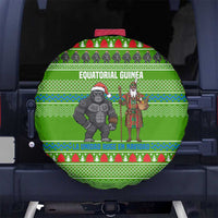 Equatorial Guinea Christmas Spare Tire Cover with Santa Gorilla Gift Basket and Green Holiday Pattern Design - Wonder Print Shop