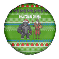 Equatorial Guinea Christmas Spare Tire Cover with Santa Gorilla Gift Basket and Green Holiday Pattern Design - Wonder Print Shop