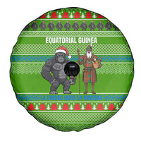 Equatorial Guinea Christmas Spare Tire Cover with Santa Gorilla Gift Basket and Green Holiday Pattern Design - Wonder Print Shop