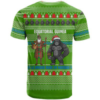 Equatorial Guinea Christmas T Shirt with Santa Gorilla Gift Basket and Green Holiday Pattern Design - Wonder Print Shop