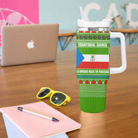 Equatorial Guinea Christmas Tumbler With Handle with Santa Gorilla Gift Basket and Green Holiday Pattern Design - Wonder Print Shop