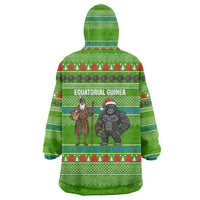Equatorial Guinea Christmas Wearable Blanket Hoodie with Santa Gorilla Gift Basket and Green Holiday Pattern Design - Wonder Print Shop