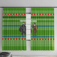 Equatorial Guinea Christmas Window Curtain with Santa Gorilla Gift Basket and Green Holiday Pattern Design - Wonder Print Shop
