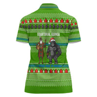 Equatorial Guinea Christmas Women Polo Shirt with Santa Gorilla Gift Basket and Green Holiday Pattern Design - Wonder Print Shop