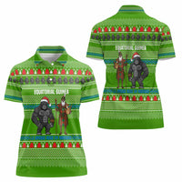 Equatorial Guinea Christmas Women Polo Shirt with Santa Gorilla Gift Basket and Green Holiday Pattern Design - Wonder Print Shop