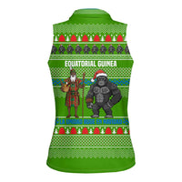 Equatorial Guinea Christmas Women Sleeveless Polo Shirt with Santa Gorilla Gift Basket and Green Holiday Pattern Design - Wonder Print Shop
