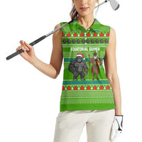 Equatorial Guinea Christmas Women Sleeveless Polo Shirt with Santa Gorilla Gift Basket and Green Holiday Pattern Design - Wonder Print Shop