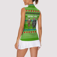 Equatorial Guinea Christmas Women Sleeveless Polo Shirt with Santa Gorilla Gift Basket and Green Holiday Pattern Design - Wonder Print Shop
