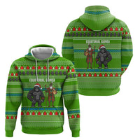 Equatorial Guinea Christmas Zip Hoodie with Santa Gorilla Gift Basket and Green Holiday Pattern Design - Wonder Print Shop