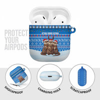 Estonia Christmas AirPods Case with Santa Otters Lights Snowflakes and National Emblem on Blue Pattern - Wonder Print Shop