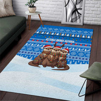 Estonia Christmas Area Rug with Santa Otters Lights Snowflakes and National Emblem on Blue Pattern - Wonder Print Shop