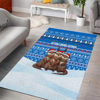 Estonia Christmas Area Rug with Santa Otters Lights Snowflakes and National Emblem on Blue Pattern - Wonder Print Shop