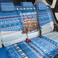 Estonia Christmas Back Car Seat Cover with Santa Otters Lights Snowflakes and National Emblem on Blue Pattern - Wonder Print Shop