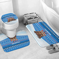Estonia Christmas Bathroom Set with Santa Otters Lights Snowflakes and National Emblem on Blue Pattern - Wonder Print Shop