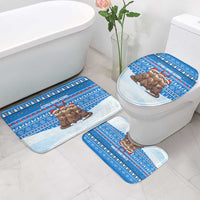 Estonia Christmas Bathroom Set with Santa Otters Lights Snowflakes and National Emblem on Blue Pattern - Wonder Print Shop