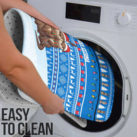 Estonia Christmas Bathroom Set with Santa Otters Lights Snowflakes and National Emblem on Blue Pattern - Wonder Print Shop