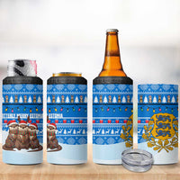 Estonia Christmas 4 in 1 Can Cooler Tumbler with Santa Otters Lights Snowflakes and National Emblem on Blue Pattern - Wonder Print Shop