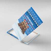 Estonia Christmas Canvas Wall Art with Santa Otters Lights Snowflakes and National Emblem on Blue Pattern - Wonder Print Shop