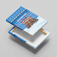 Estonia Christmas Canvas Wall Art with Santa Otters Lights Snowflakes and National Emblem on Blue Pattern - Wonder Print Shop