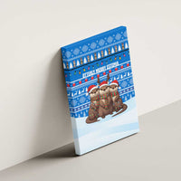 Estonia Christmas Canvas Wall Art with Santa Otters Lights Snowflakes and National Emblem on Blue Pattern - Wonder Print Shop