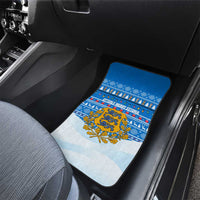 Estonia Christmas Car Mats with Santa Otters Lights Snowflakes and National Emblem on Blue Pattern - Wonder Print Shop