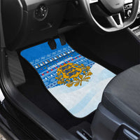 Estonia Christmas Car Mats with Santa Otters Lights Snowflakes and National Emblem on Blue Pattern - Wonder Print Shop