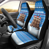 Estonia Christmas Car Seat Cover with Santa Otters Lights Snowflakes and National Emblem on Blue Pattern - Wonder Print Shop