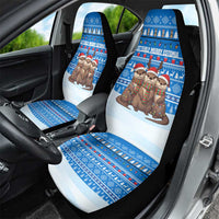 Estonia Christmas Car Seat Cover with Santa Otters Lights Snowflakes and National Emblem on Blue Pattern - Wonder Print Shop