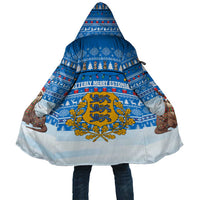 Estonia Christmas Cloak with Santa Otters Lights Snowflakes and National Emblem on Blue Pattern - Wonder Print Shop
