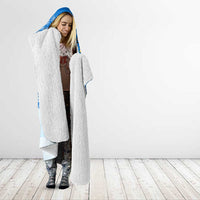 Estonia Christmas Hooded Blanket with Santa Otters Lights Snowflakes and National Emblem on Blue Pattern - Wonder Print Shop