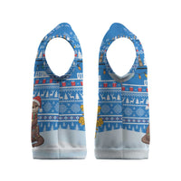 Estonia Christmas Knitted V-Neck Vest with Santa Otters Lights Snowflakes and National Emblem on Blue Pattern - Wonder Print Shop