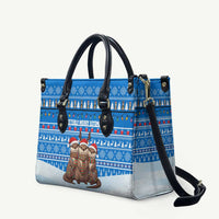 Estonia Christmas Leather Bag with Santa Otters Lights Snowflakes and National Emblem on Blue Pattern - Wonder Print Shop